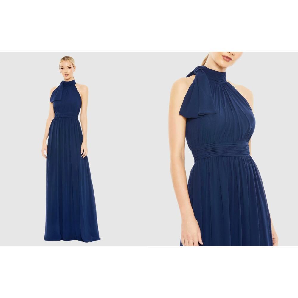 New Mac Duggal IEENA Navy Chiffon Gown Size 10 Formal Evening Bridesmaid Dress - Picture 3 of 16